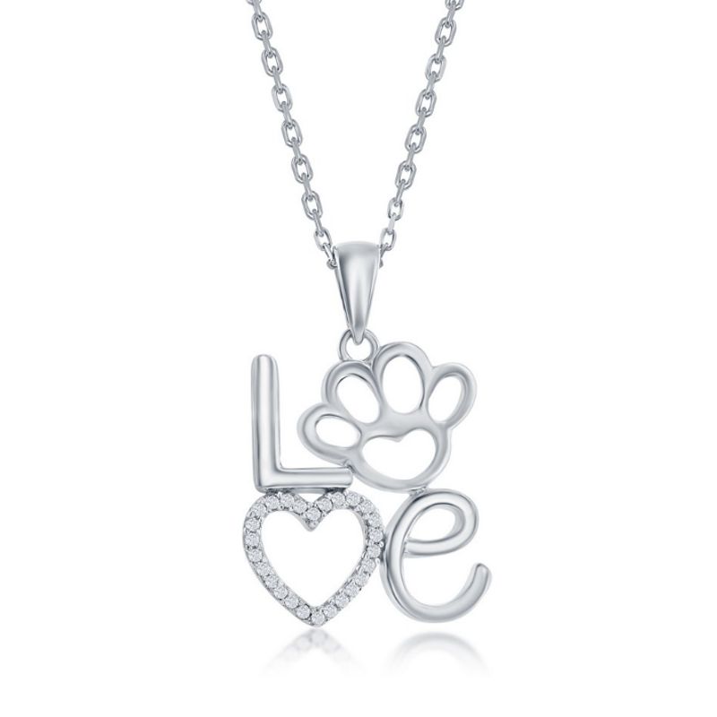 Sterling Silver Cubic Zirconia Heart and Paw Pendant - Click Image to Close